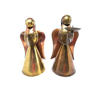 vintage lucie sable imports hand crafted brass & copper angel candle holders